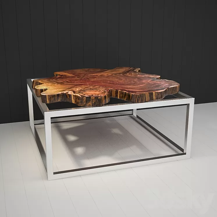 Coffee table of cut wood 3D Model