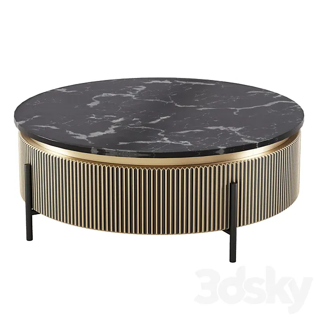 Coffee Table Ribbed Design And Black Marble 3D Model