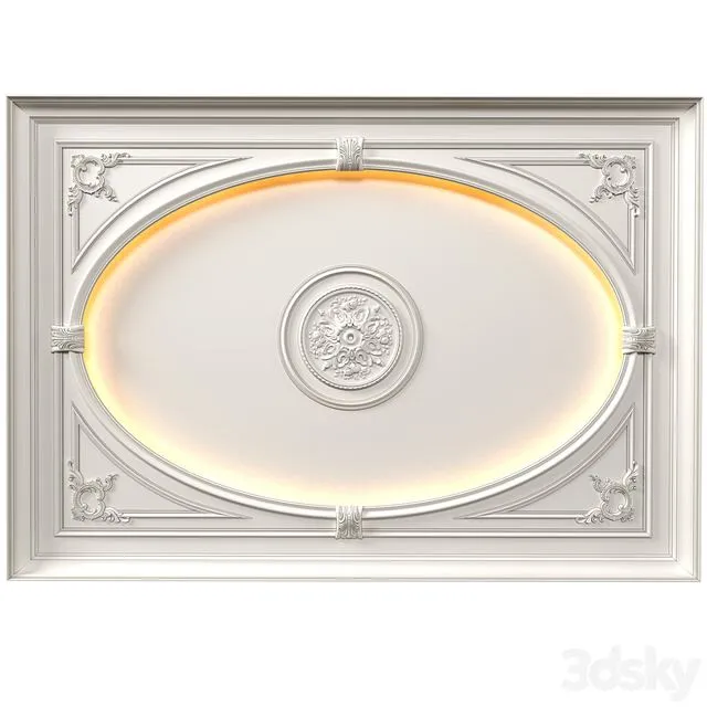 Coffered round illuminated ceiling in a classic style.Modern coffered illuminated ceiling Set 3D Model