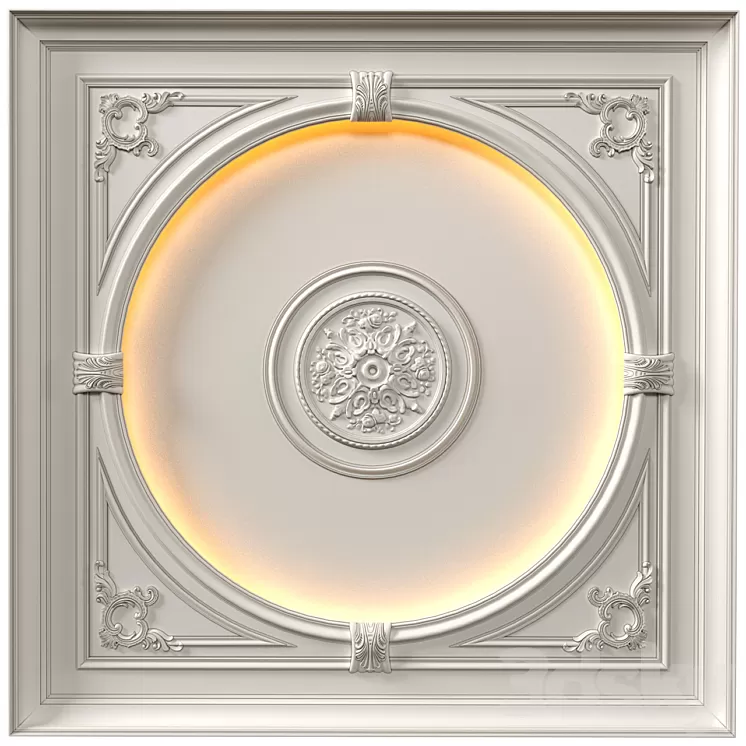 Coffered round illuminated ceiling in a classic style.Modern coffered illuminated ceiling Set 3D Model