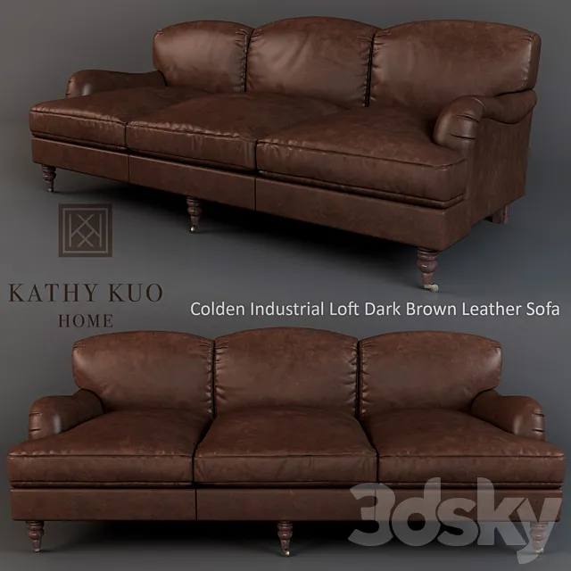 Colden Dark Brown Leather Wood Sofa 3D Model