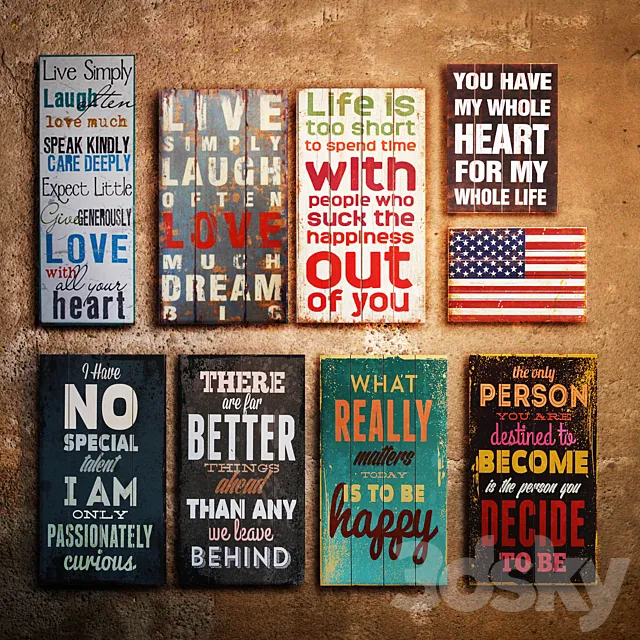 Collection 13: interior plate (decorative sign wooden panel) 29 pieces 3D Model