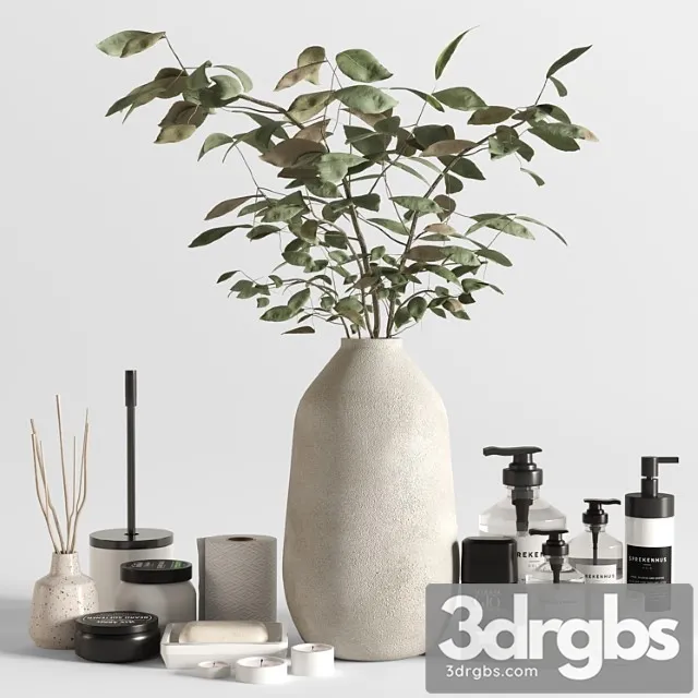 Collection Bathroom Accessories Acqua Di Gio Set 04 With Bouquet 3D Model Free