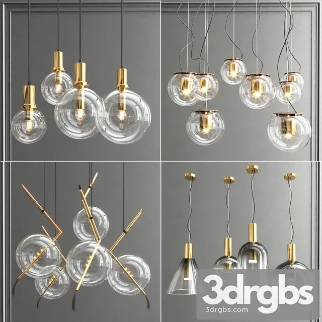 Collection Glass Bole Pendants 3D Model Free