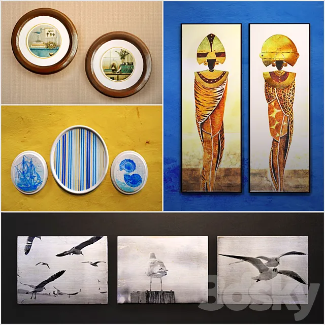 Collection of 11: a decorative panel (interior plaque wooden picture) 3D Model