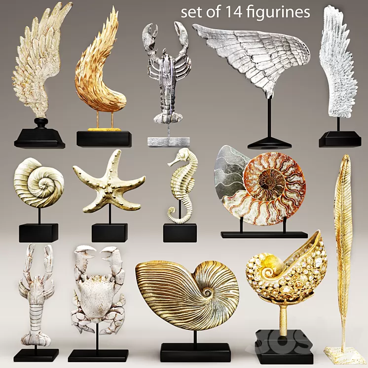 collection of 14 statues 3D Model