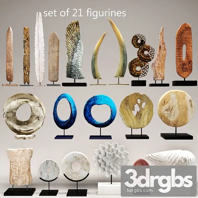 Collection Of 21 Statues Figurine Wooden Eco Design Set Collection Decor Tusk Wing Mega Set 3D Model Free