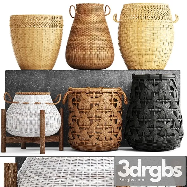 Collection of baskets. basket collection wicker rattan white basket black basket floral eco ecodesign decor 3D Model Free