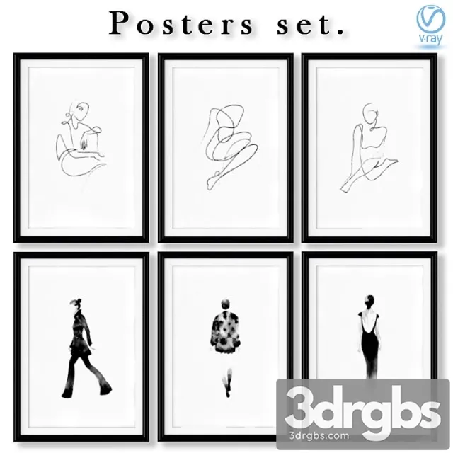 Collection of black and white abstract posters about fashion. 3D Model Free