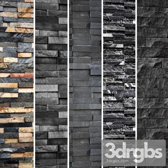 Collection of black stone. Slate. 3D Model Free