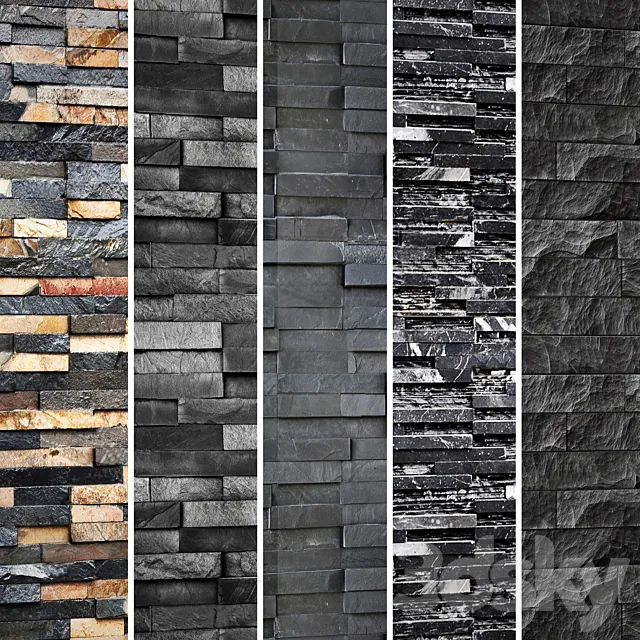 Collection of black stone. Slate. wild stone. wall decor. black stone. decorative. loft. masonry. panel 3DModel