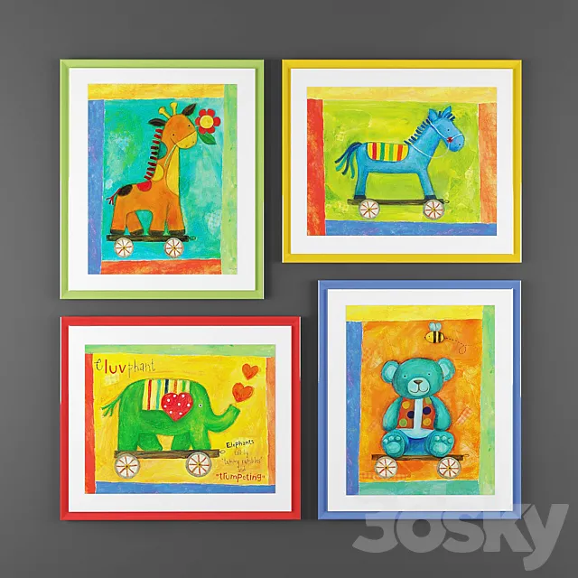 Collection of children's paintings 3DModel