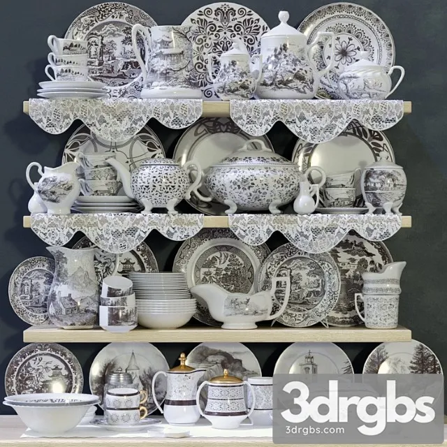 Collection of classic patterned porcelain tableware 3D Model Free