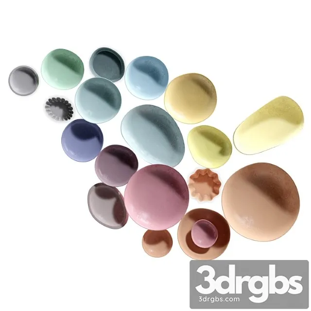 Collection of clay plates on the wall (v-ray Corona) 3D Model Free