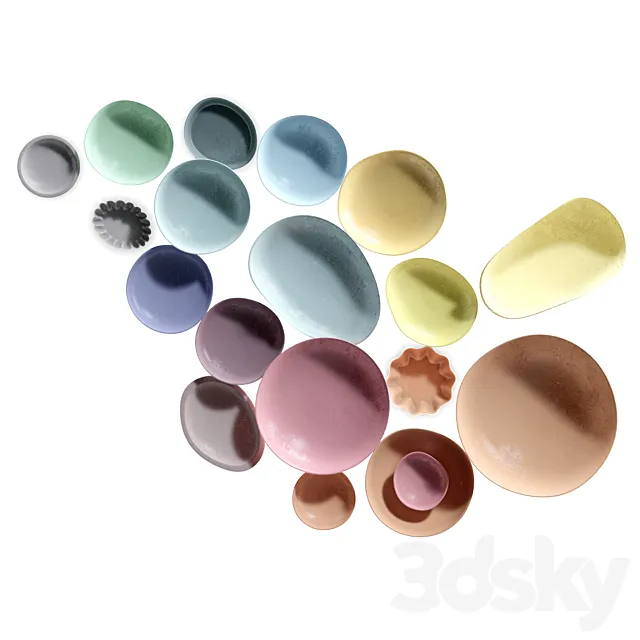 COLLECTION OF CLAY PLATES ON THE WALL (V-ray_Corona) 3D Model