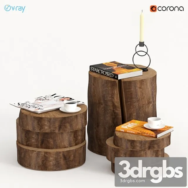 Collection of dark tables of stumps and slabs. 2 3D Model Free