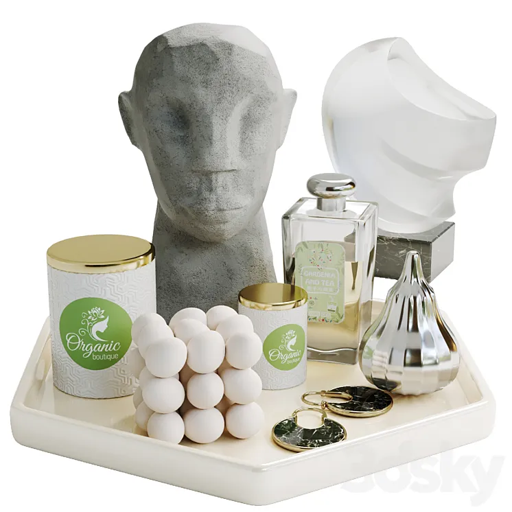 Collection of decorative set with bust and perfume 3D Model Free Download