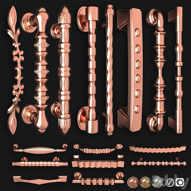 Collection of door knobs and handle-set 006 3D Model