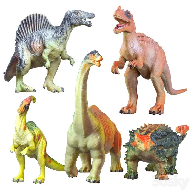 Collection of Five Dinosaur Toys 3D Model