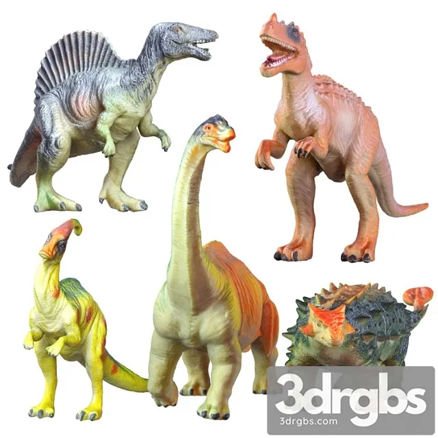 Collection of Five Dinosaur Toys 3D Model Free