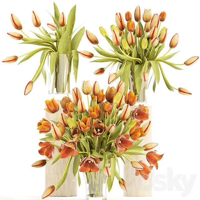 Collection of flowers 4. Tulips vase bouquet flower set decor spring flowers orange 3D Model