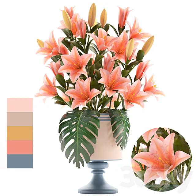Collection of flowers 57. Bouquet of Lilies flower vase decor 3D Model