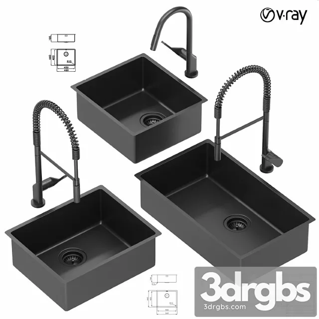 Collection of kitchen sinks 01 3D Model Free