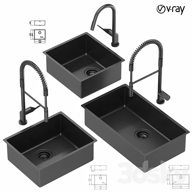 Collection of kitchen sinks 01 3D Model