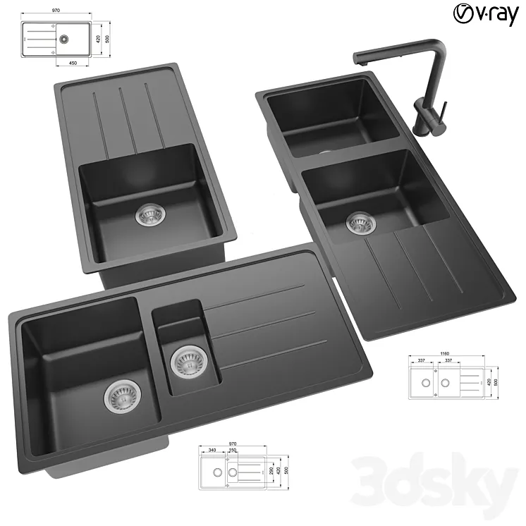 Collection of kitchen sinks 14 3D Model Free