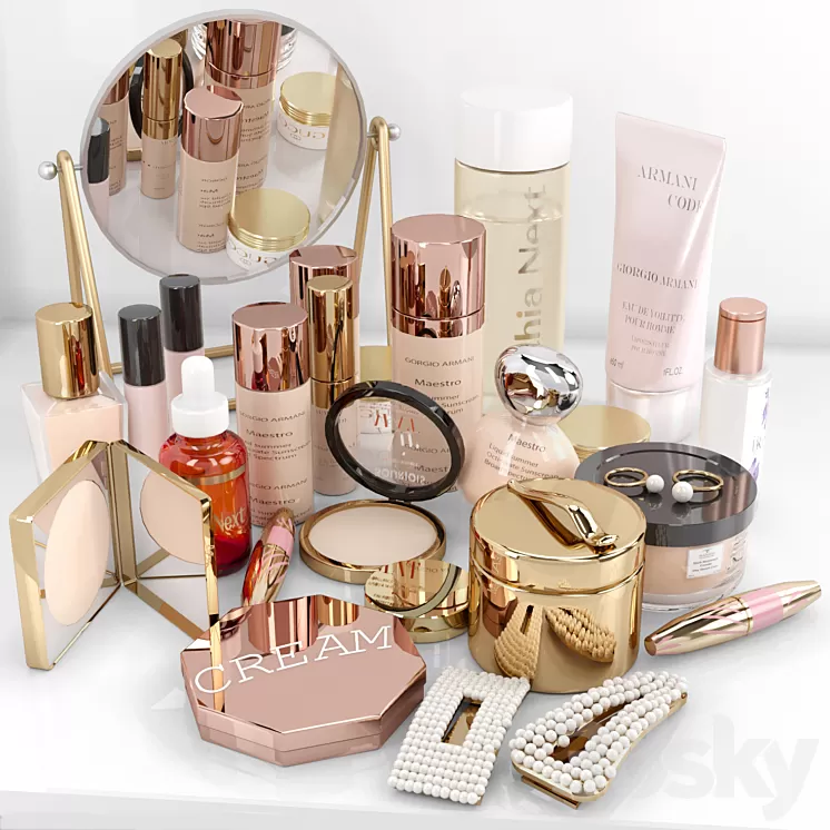 Collection of luxury cosmetics for beauty salons and dressing table. Make up 3D Model