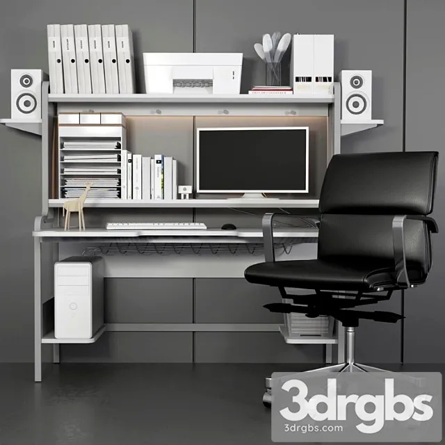 Collection of office furniture for home and stationery. computer table and chair 2 3D Model Free