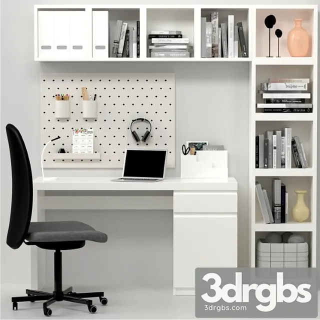 Collection Of Office Furniture Table With Chair and Stationery 6 3D Model Free