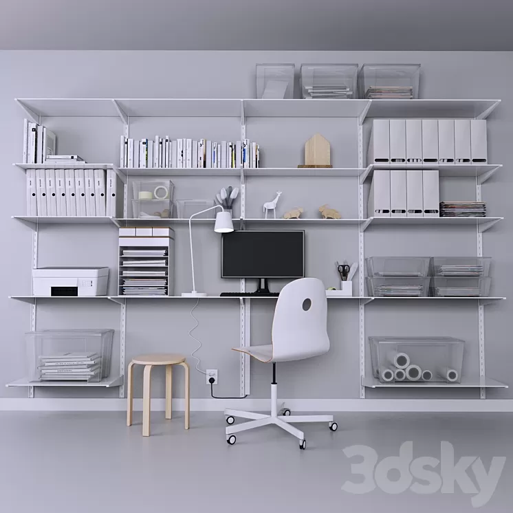 Collection of office furniture with stationery armchair and other accessories 3D Model