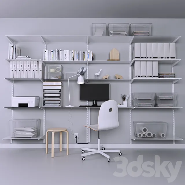Collection of office furniture with stationery. armchair and other accessories 3DModel