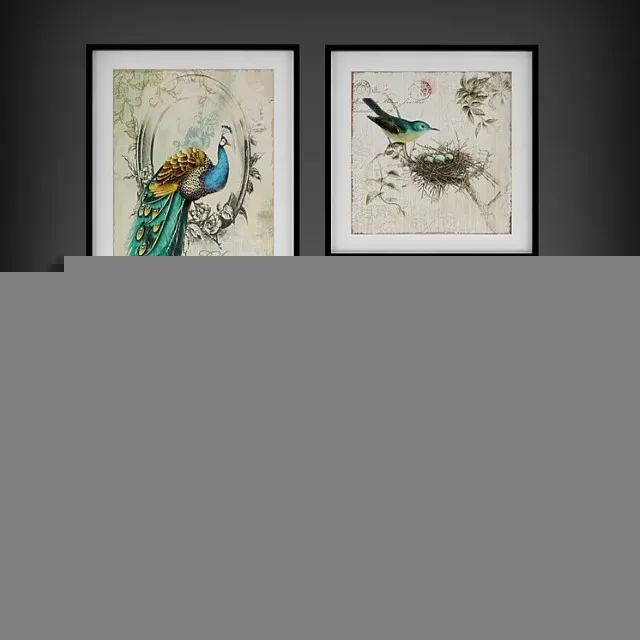 Collection of Paintings Birds 3D Model Free
