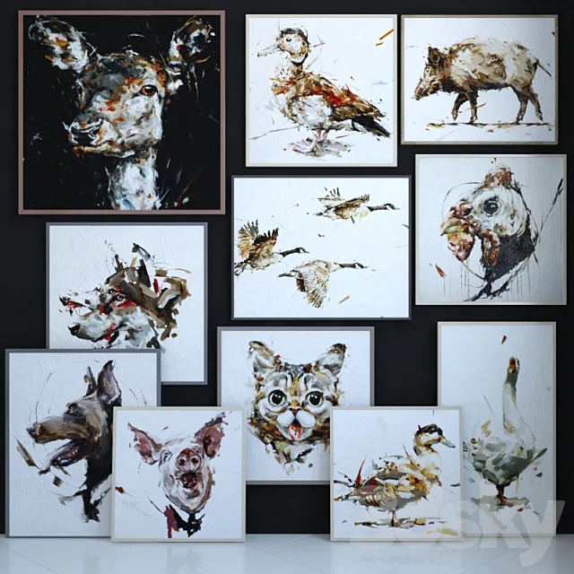 Collection of pictures with animals 3DModel