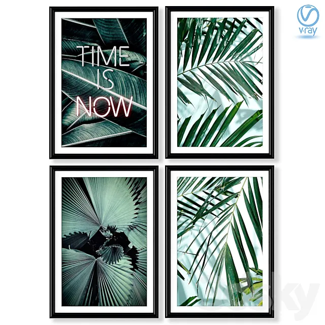 Collection of posters with palm leaves. 3DModel