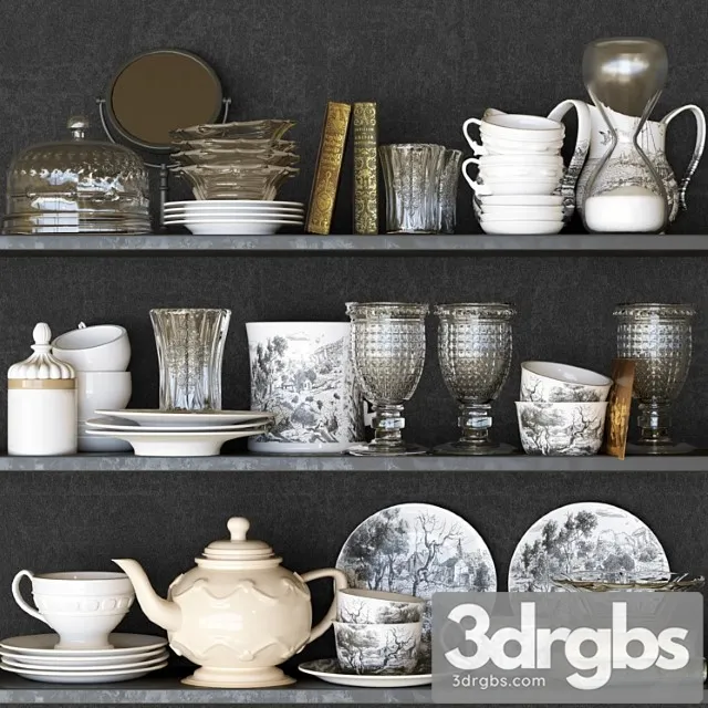 Collection of tableware and kitchen accessories 3D Model Free