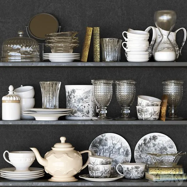 Collection of tableware and kitchen accessories 3D Model