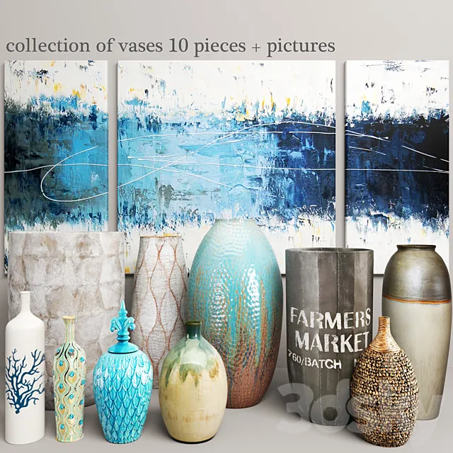 collection of vases 10 pieces + pictures 3D Model