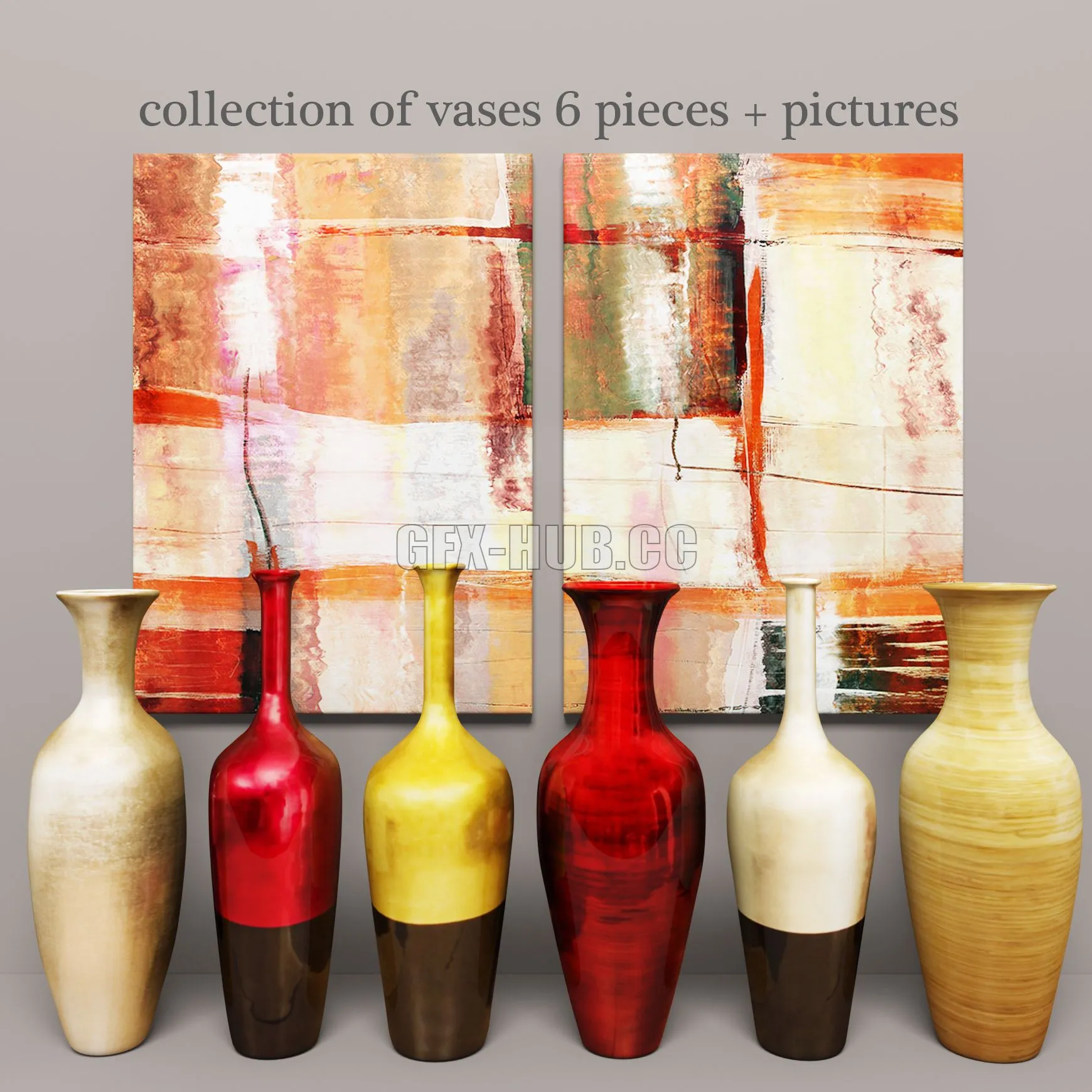 collection of vases 6 pieces + pictures 3D Model