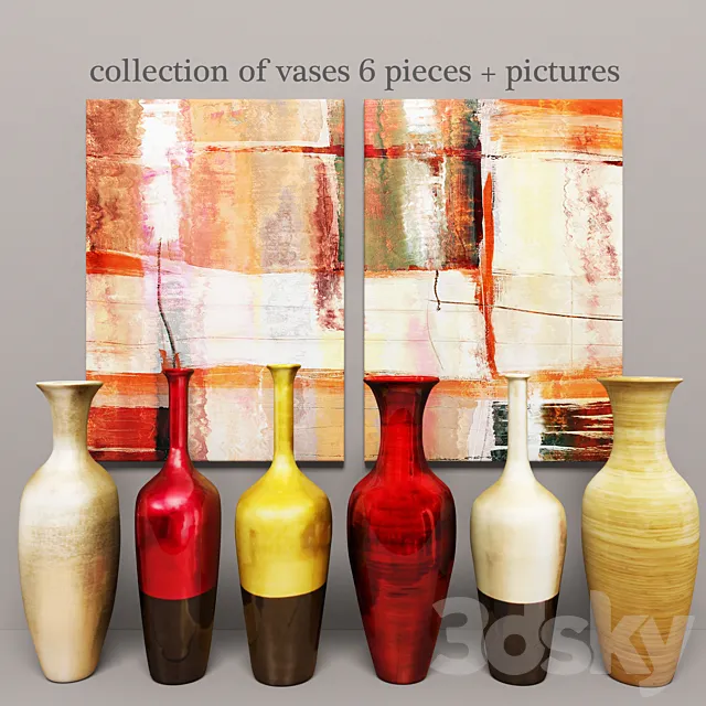 collection of vases 6 pieces + pictures 3D Model