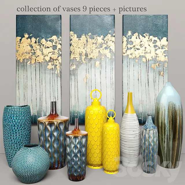 collection of vases 9 pieces + pictures 3DModel