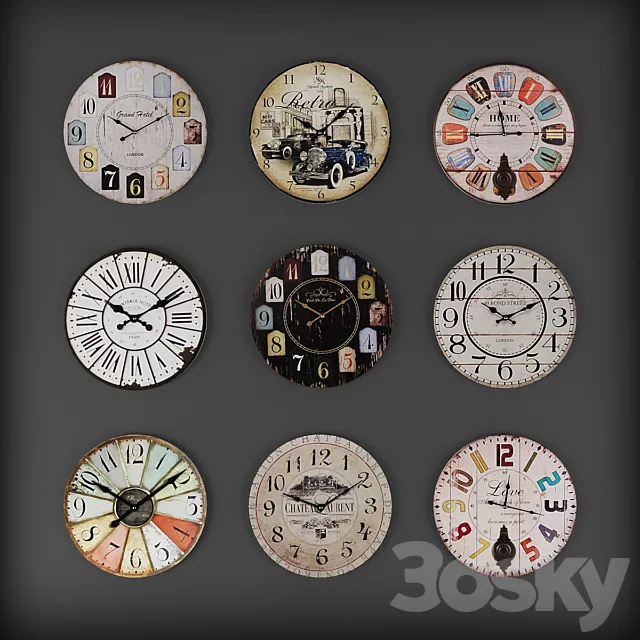 Collection of wall clocks 5 3D Model