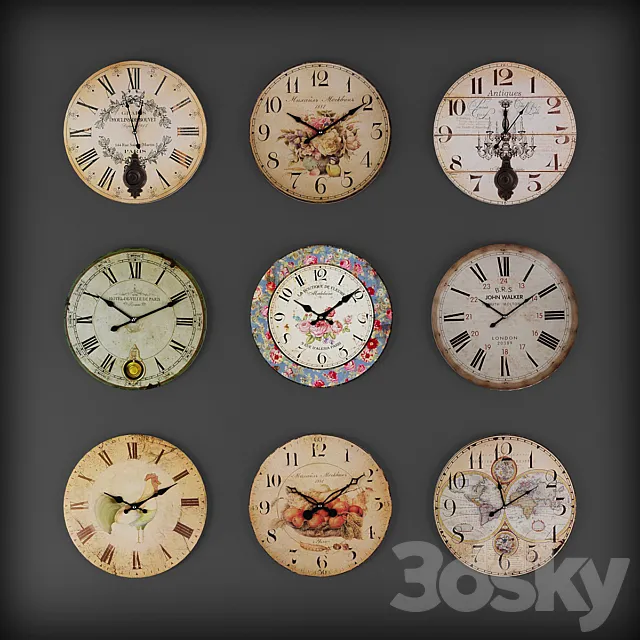 Collection of wall clocks 6 3DModel