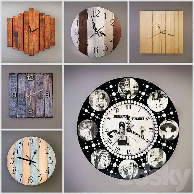 Collection of wall clocks handmade 3D Model