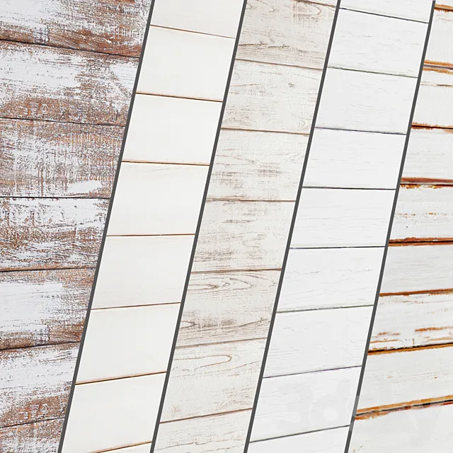 Collection of white panels made of wood 5 pcs. board panel wall decor wall decor plank panels wooden decor boards wooden wall panel slats 3D Model