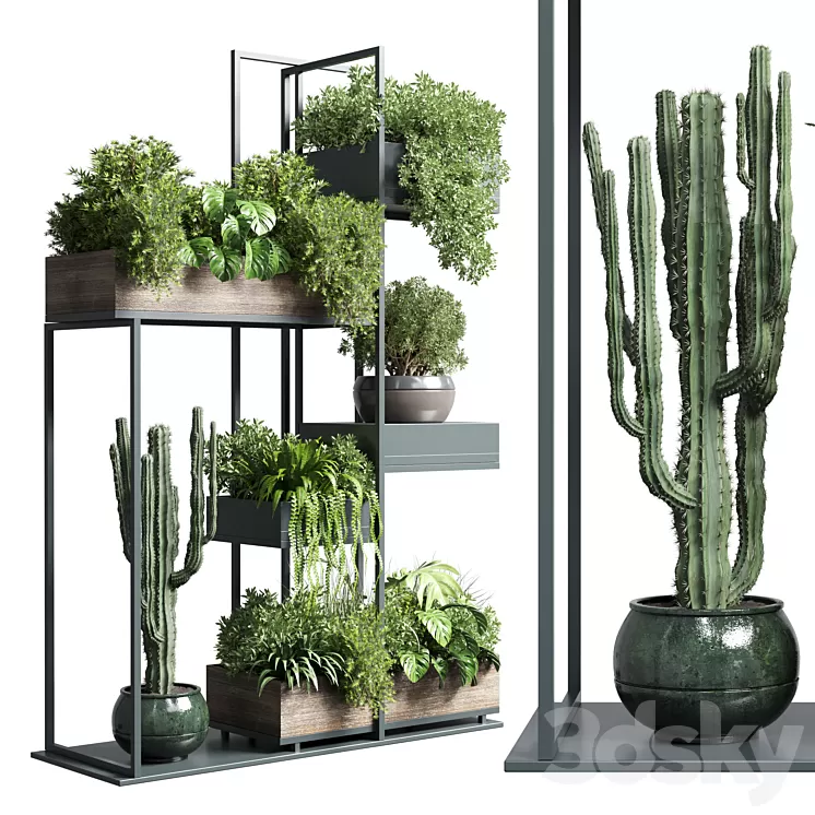 Collection Outdoor Indoor plant stand-metal and wooden vase 13 3D Model Free