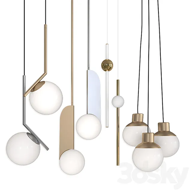 Collection Pendants set 15 Lampatron Neo - B_LUX C Ball - Mass light 3D Model