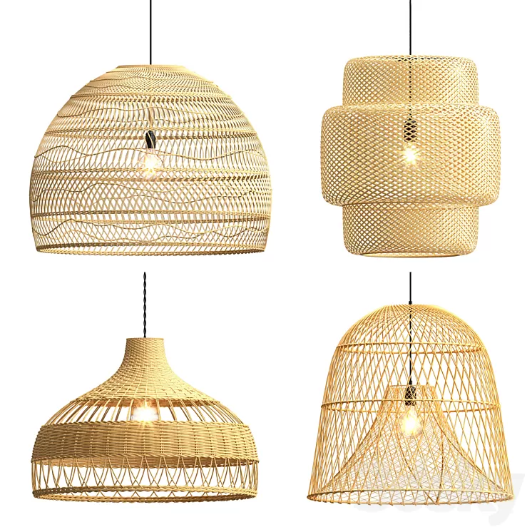 Collection rattan pendant lights 3D Model